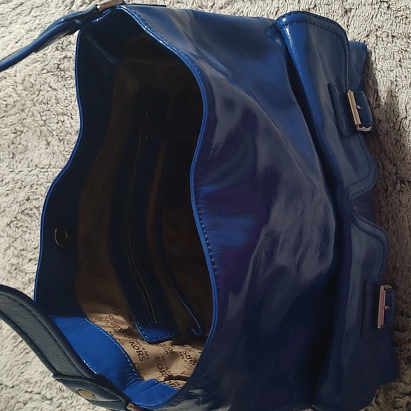 Michael Kors Blue Patent Leather Astor Bedford Work Tote Satchel - Picture 1 of 4